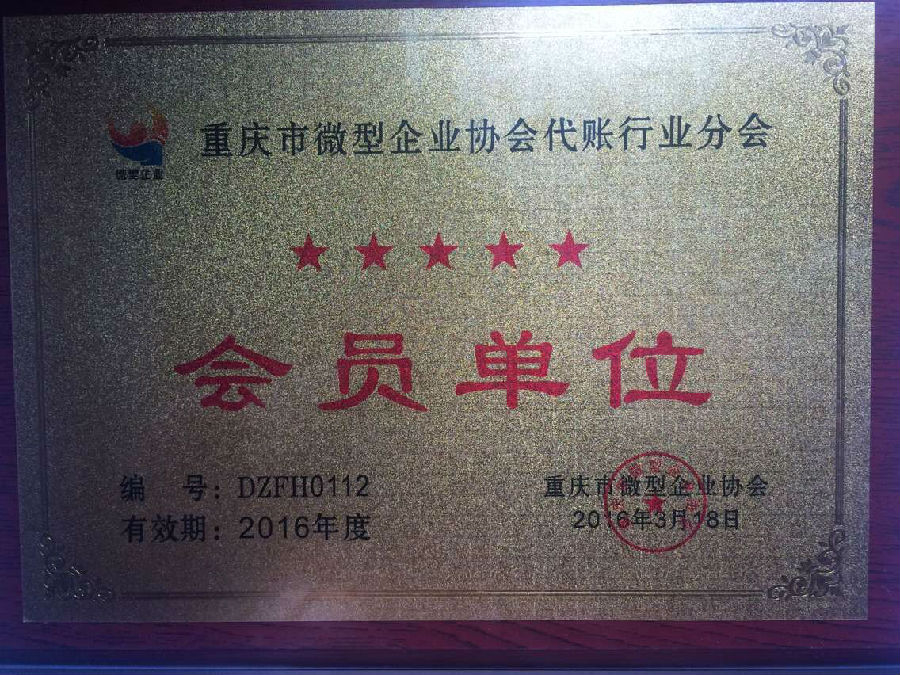 重庆市微企协会代帐分会首批授牌会员单位